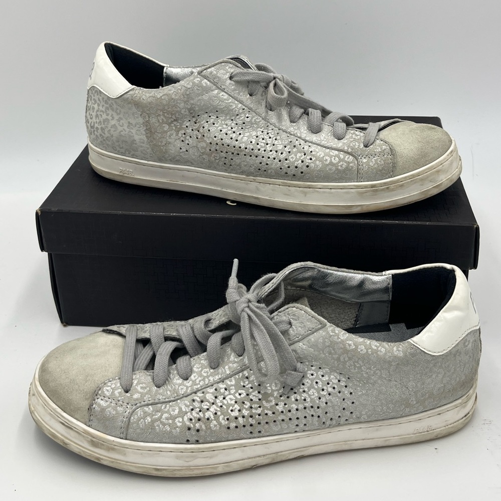 P448 John Metallic Leopard Leather Low Top Sneakers Size 9.5 Sold out Style!